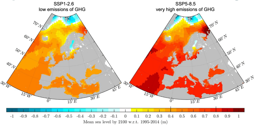 Relative mean sea level rise by 2100 with regards to 1995-2014.